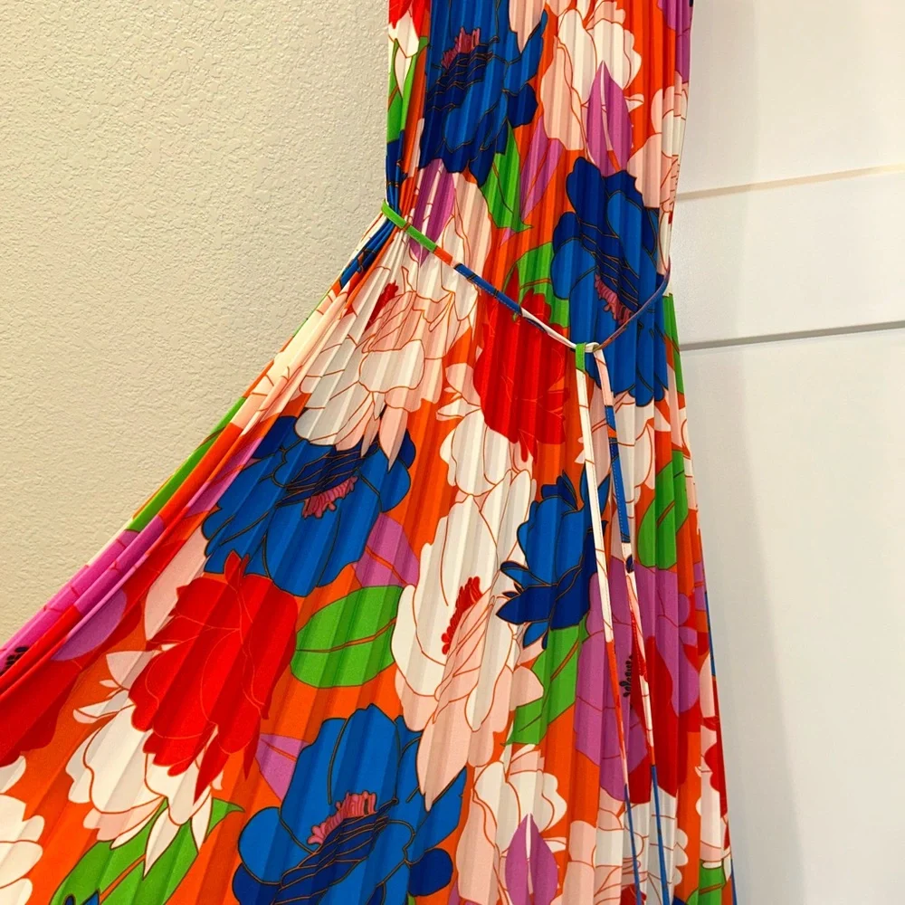 Sam Edelman / Retro Floral Plisse Spaghetti Strap Dress - Picture 2 of 8